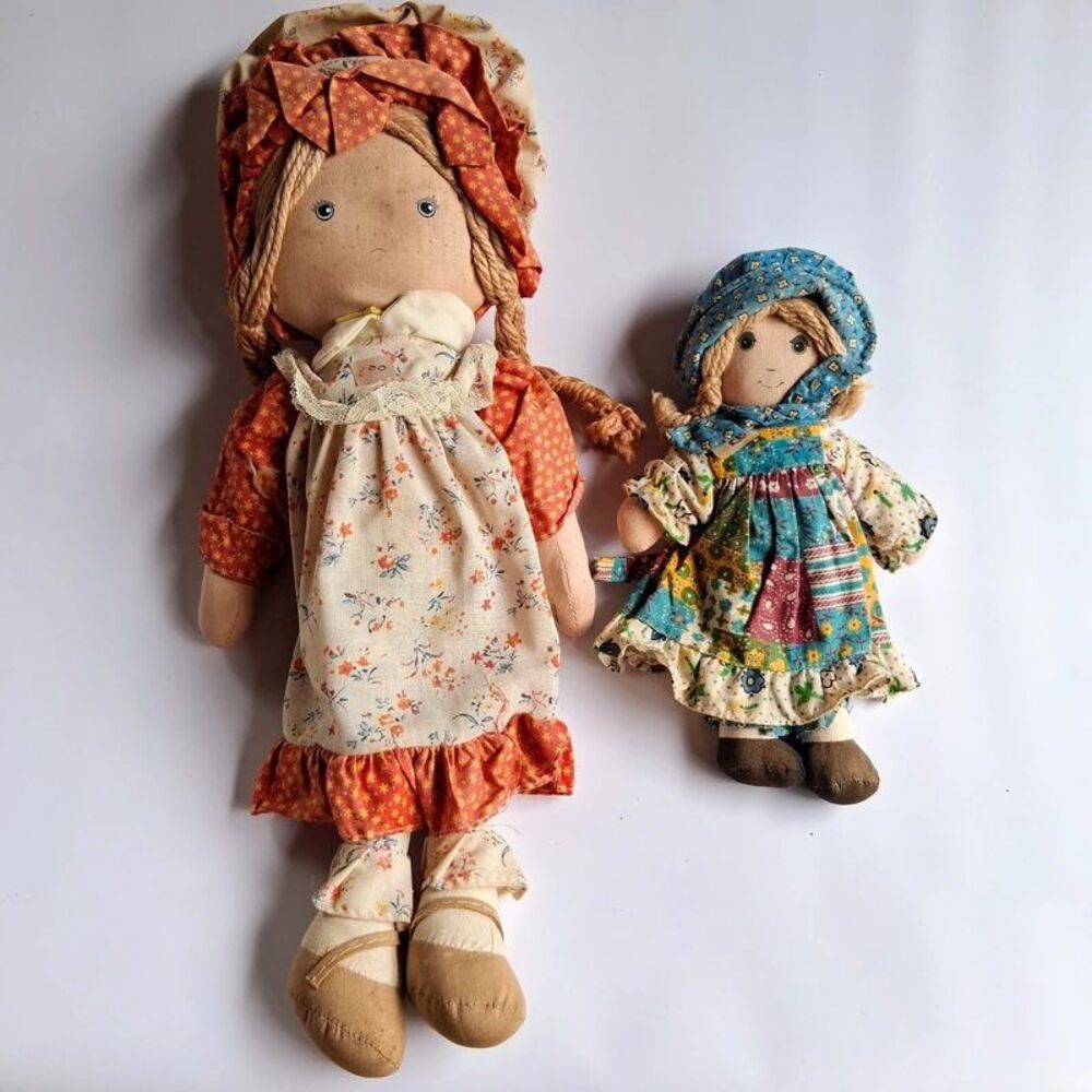 Vintage 1970s Knickerbocker Rag Doll Lot Heather & Mini Holly Hobbie